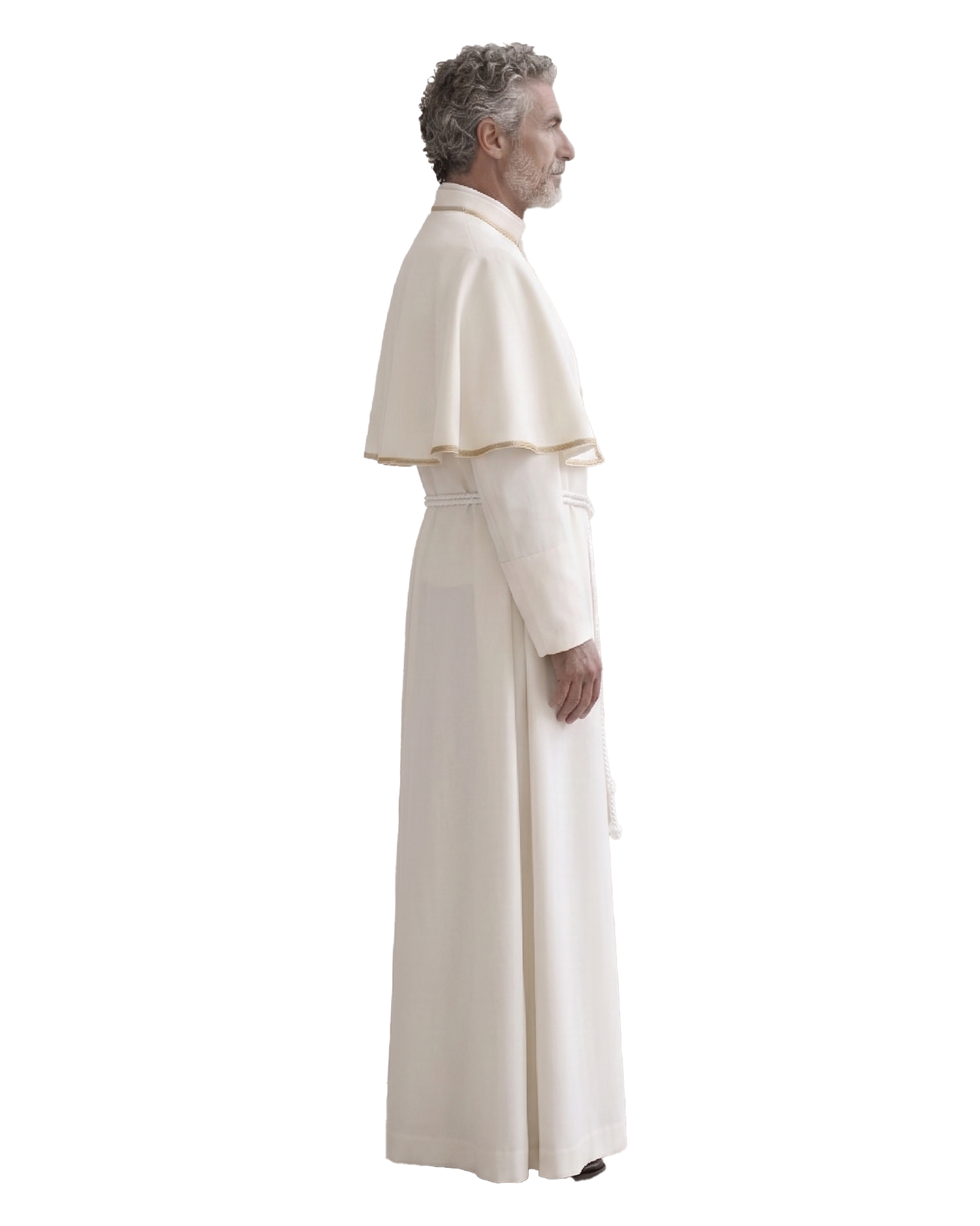 Pèlerin de profil droit, avec cape