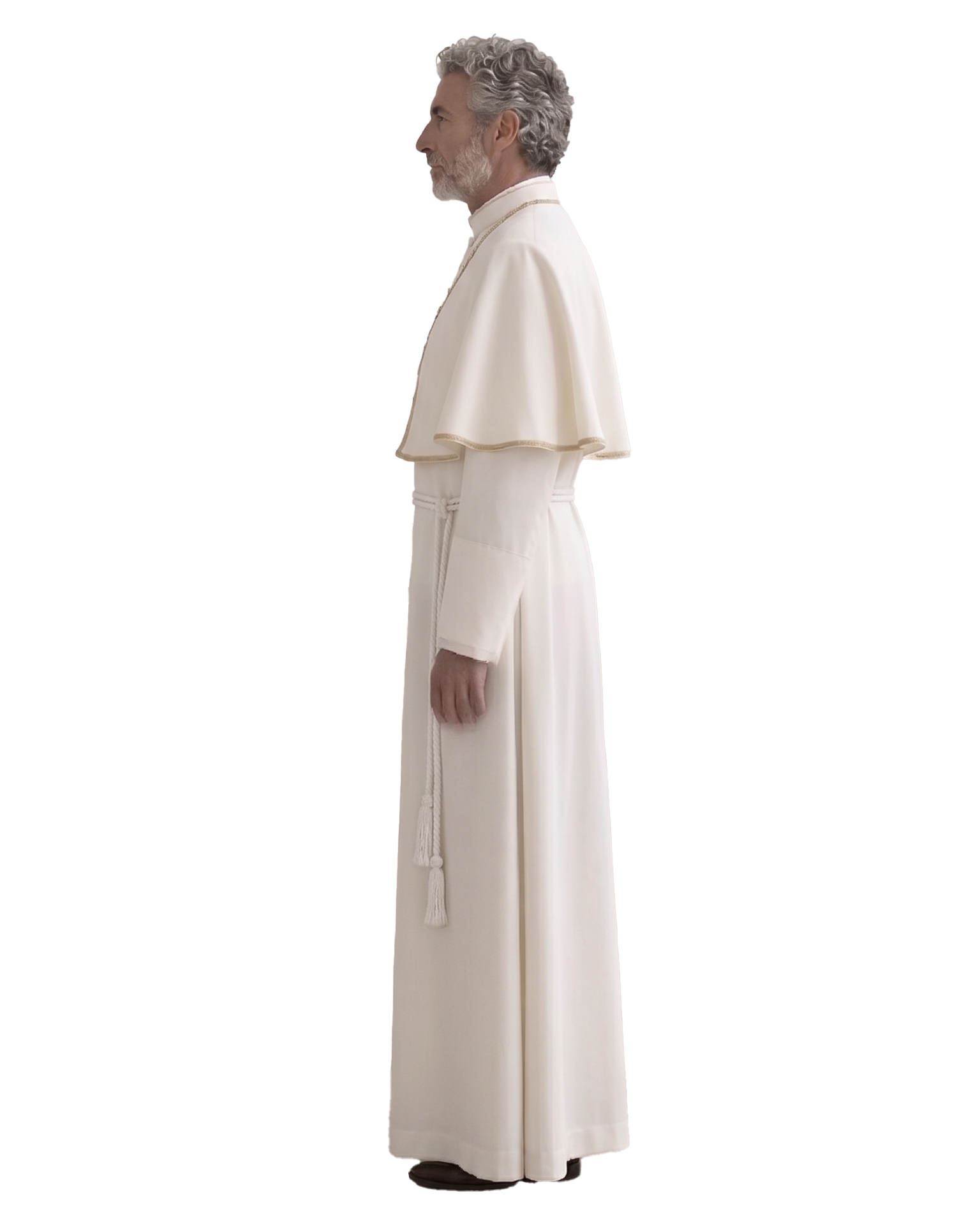 Pèlerin de profil gauche, avec cape